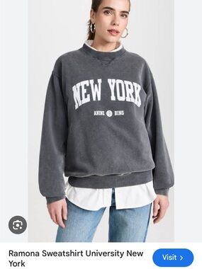 Anine Bing Charcoal Gray 'New York' Crewneck Sweatshirt